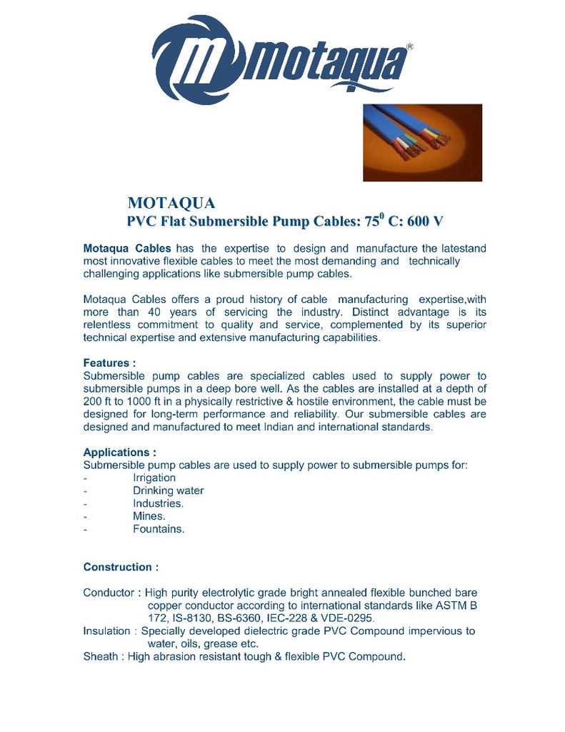 CABLE SUMERGIBLE PLANO PANELLI/MOTAQUA AWG 600V 75C PVC/PVC SERIE MAE MOD.      3X16