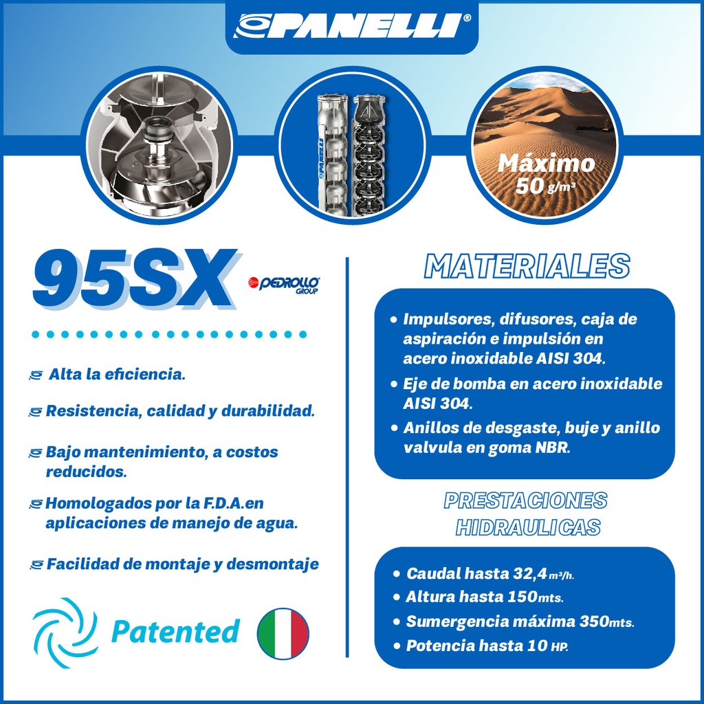 CUERPO SUMERGIBLE PANELLI  4" SERIE  SX MOD.  95SX11011  110GPM   5,50HP 11ET 2"NPT NEMA4
