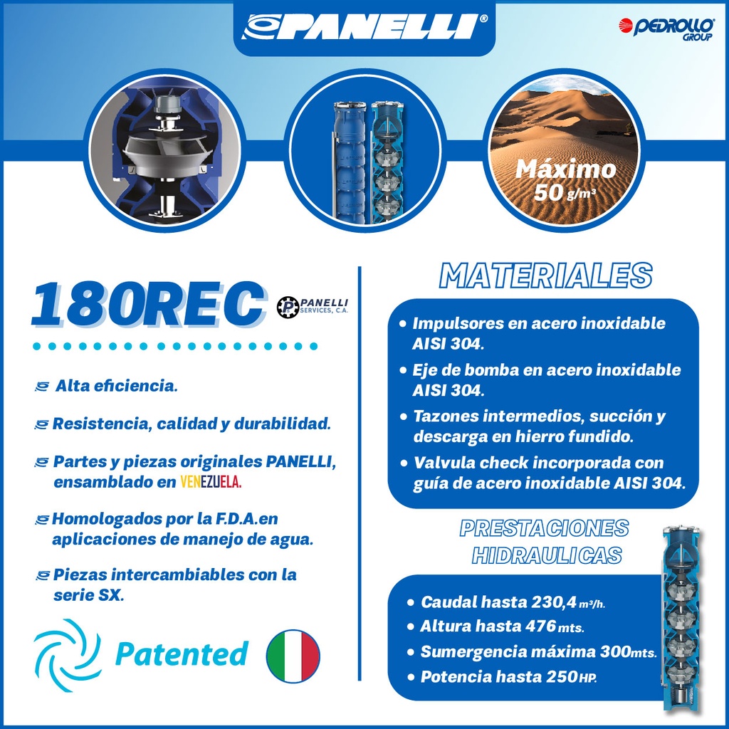 CUERPO SUMERGIBLE PANELLI  8" SERIE REC MOD. 180REC70002 700GPM  40,00HP  02ET 5"NPT NEMA6