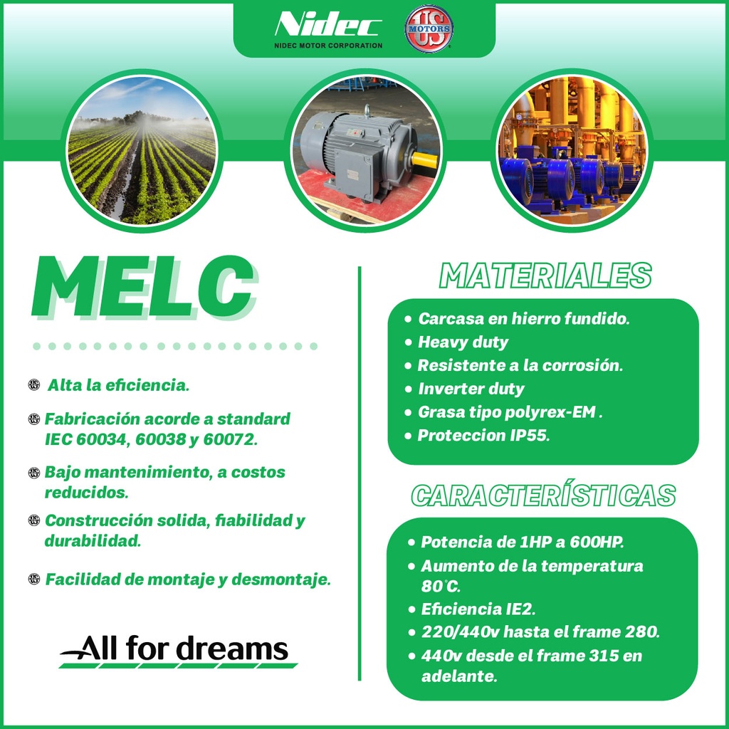 MOTOR HORIZONTAL   7,50HP 1200RPM US MOTORS MELC5E3M/ELC124S 112M 3PH 230V 4P SF 1,15 3W DOL TEFC IEC-IE2 CI