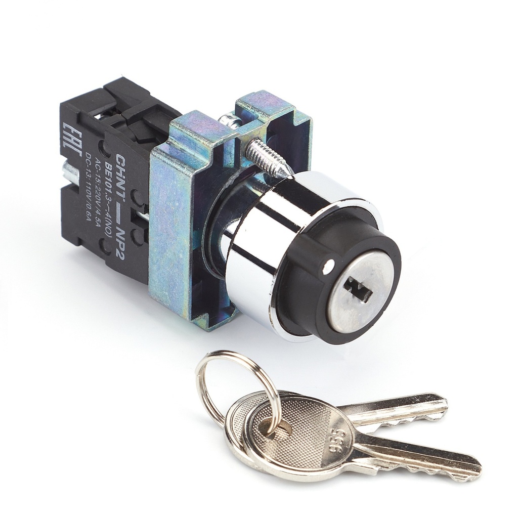 SELECTOR METALICO  2 POSICIONES  C/LLAVE  1NO  MARCA CHINT  MOD. NP2BG21  22MM