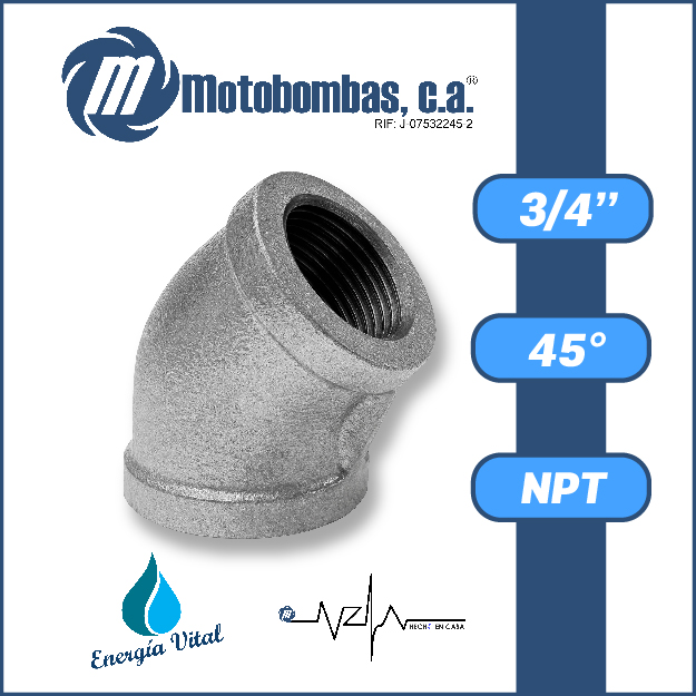 CODO A/C GALVANIZADO SERIE VAR MOD. 45 GRADOS   3/4"