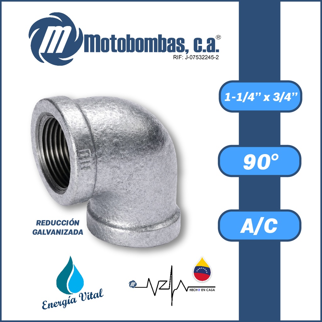 CODO REDUCIDO A/C GALVANIZADO SERIE VAR MOD. 90 GRADOS    1-1/4" X 3/4"