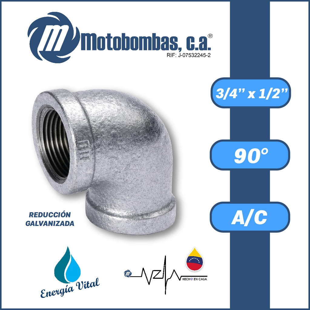 CODO REDUCIDO  A/C GALVANIZADO SERIE VAR MOD. 90 GRADOS     3/4" X 1/2"