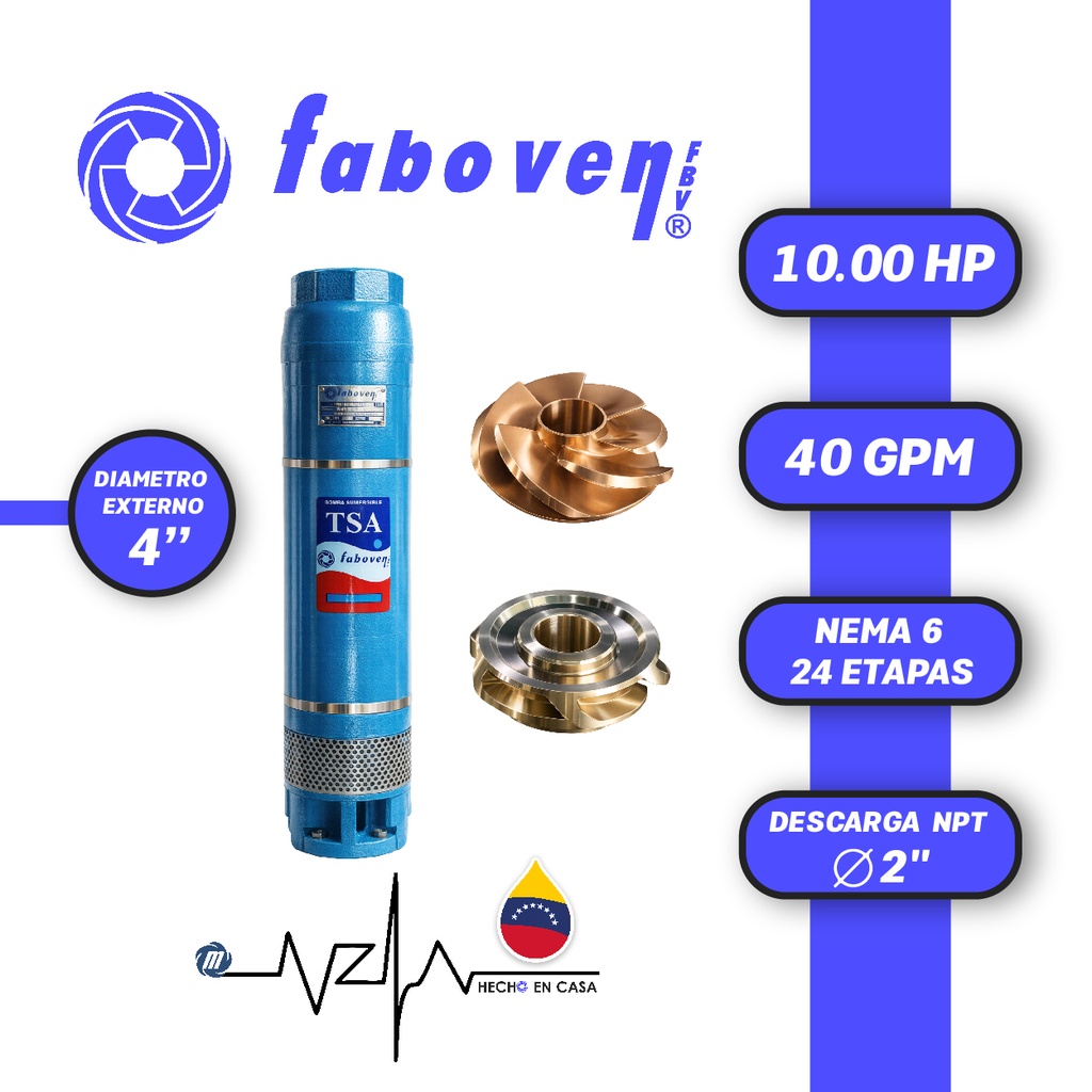 CUERPO SUMERGIBLE FABOVEN  4" SERIE TSA MOD. 01004L24BX0   40GPM  10,00HP 24ET 2"NPT NEMA6               