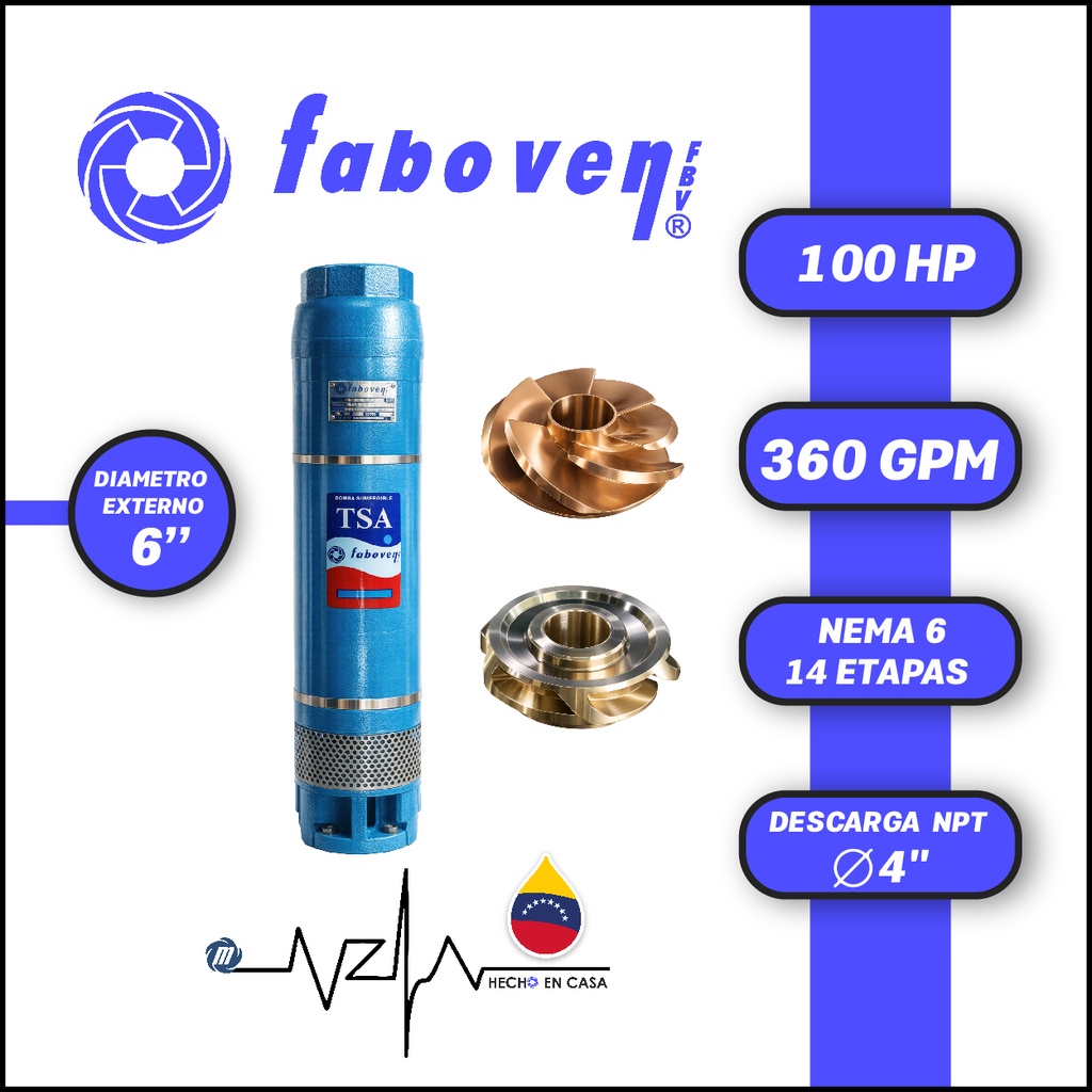 CUERPO SUMERGIBLE FABOVEN  6" SERIE TSA MOD. 10006H14GX0  360GPM 100,00HP 14ET 4"NPT NEMA6               
