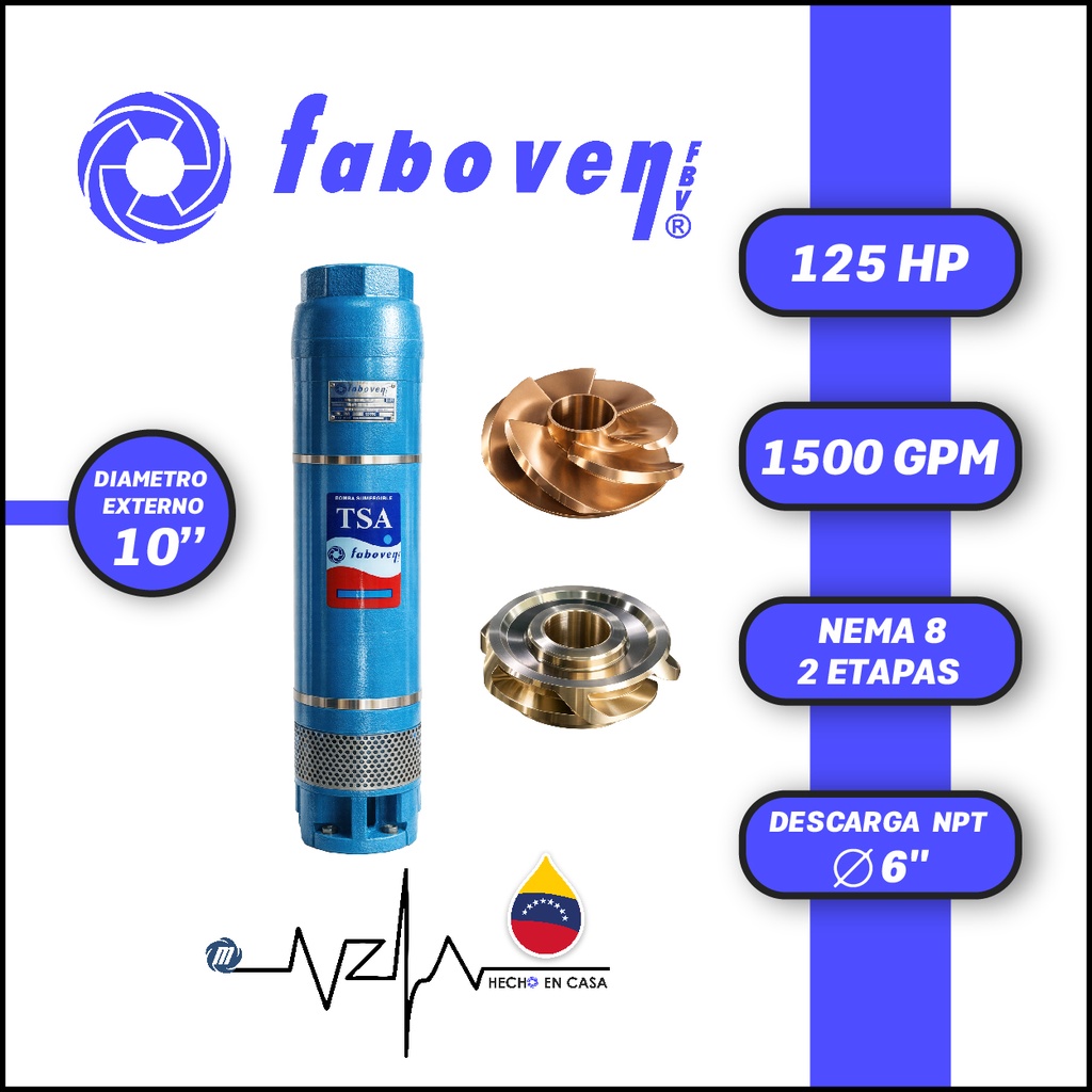 CUERPO SUMERGIBLE FABOVEN 10" SERIE TSA MOD. 125010H02RX0 1500GPM 125,00HP 02ET 6"NPT NEMA8               