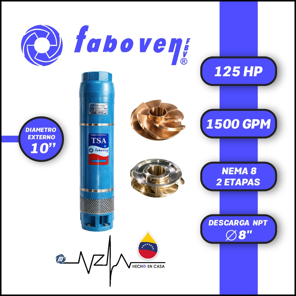 CUERPO SUMERGIBLE FABOVEN 10" SERIE TSA MOD. 125010H02TX0 1500GPM 125,00HP 02ET 8"NPT NEMA8               