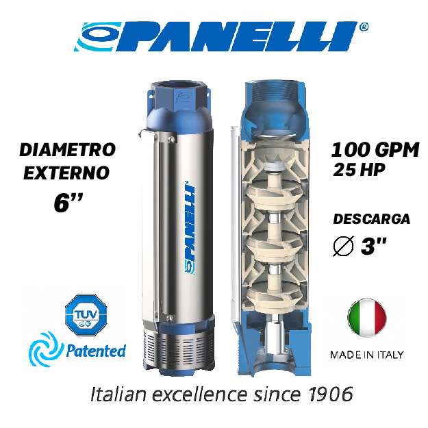 CUERPO SUMERGIBLE PANELLI  6" SERIE  PR MOD. 140PR10013 100GPM  25,00HP  13ET 3"NPT NEMA6