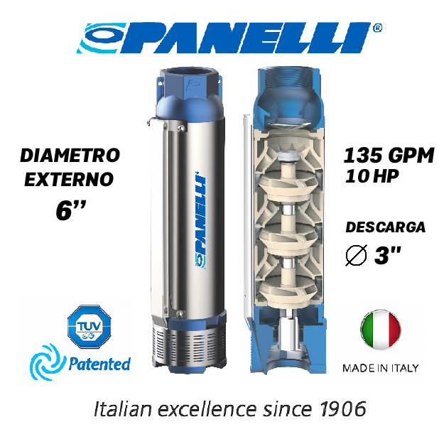 CUERPO SUMERGIBLE PANELLI  6" SERIE  PR MOD. 140PR13505 135GPM  10,00HP  05ET 3"NPT NEMA6