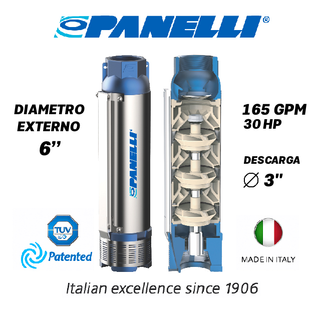 CUERPO SUMERGIBLE PANELLI  6" SERIE  PR MOD. 140PR16509 165GPM  30,00HP  09ET 3"NPT NEMA6