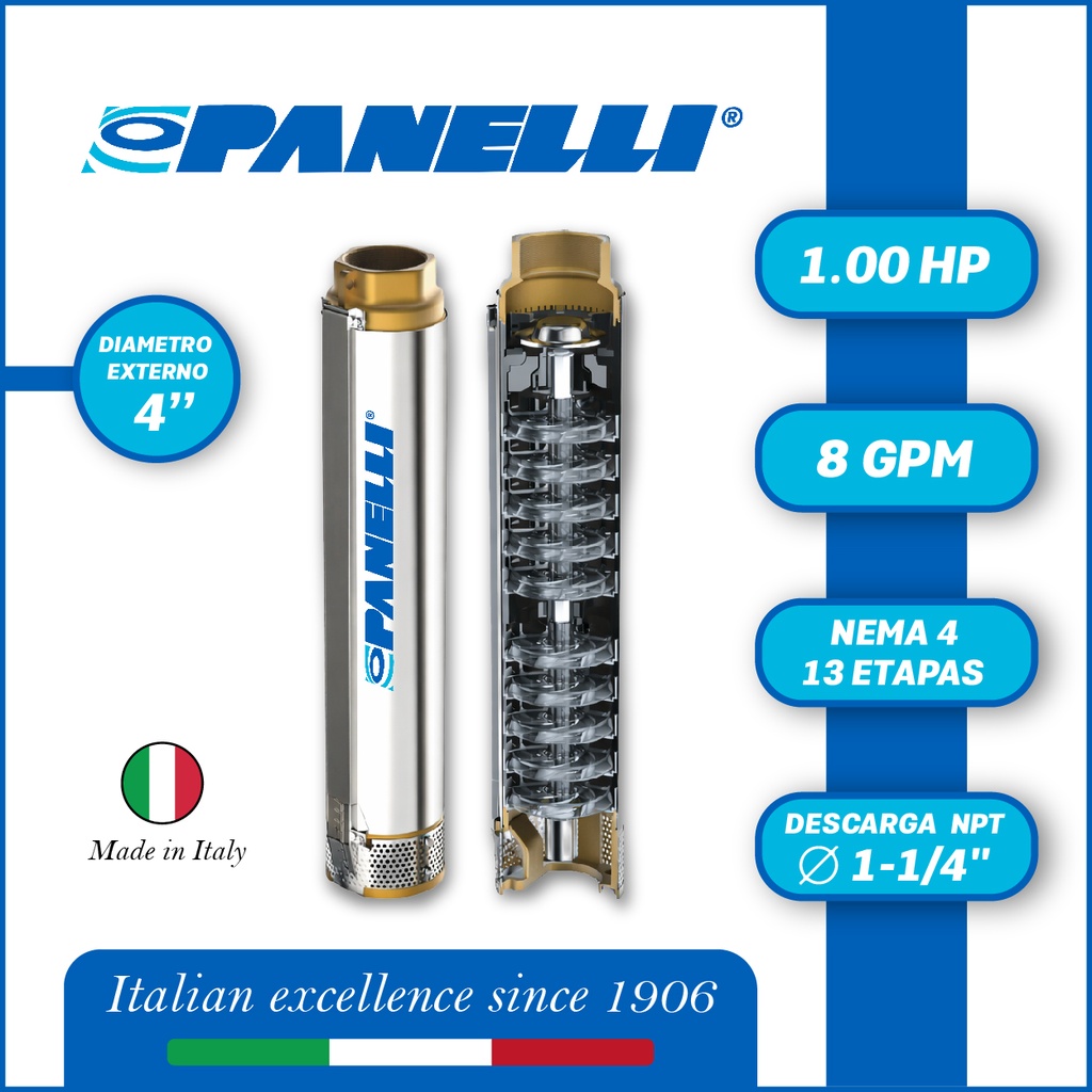 CUERPO SUMERGIBLE PANELLI  4"  SERIE PR MOD.  95PR0813    8GPM   1,00HP 13ET 1-1/4"NPT NEMA4