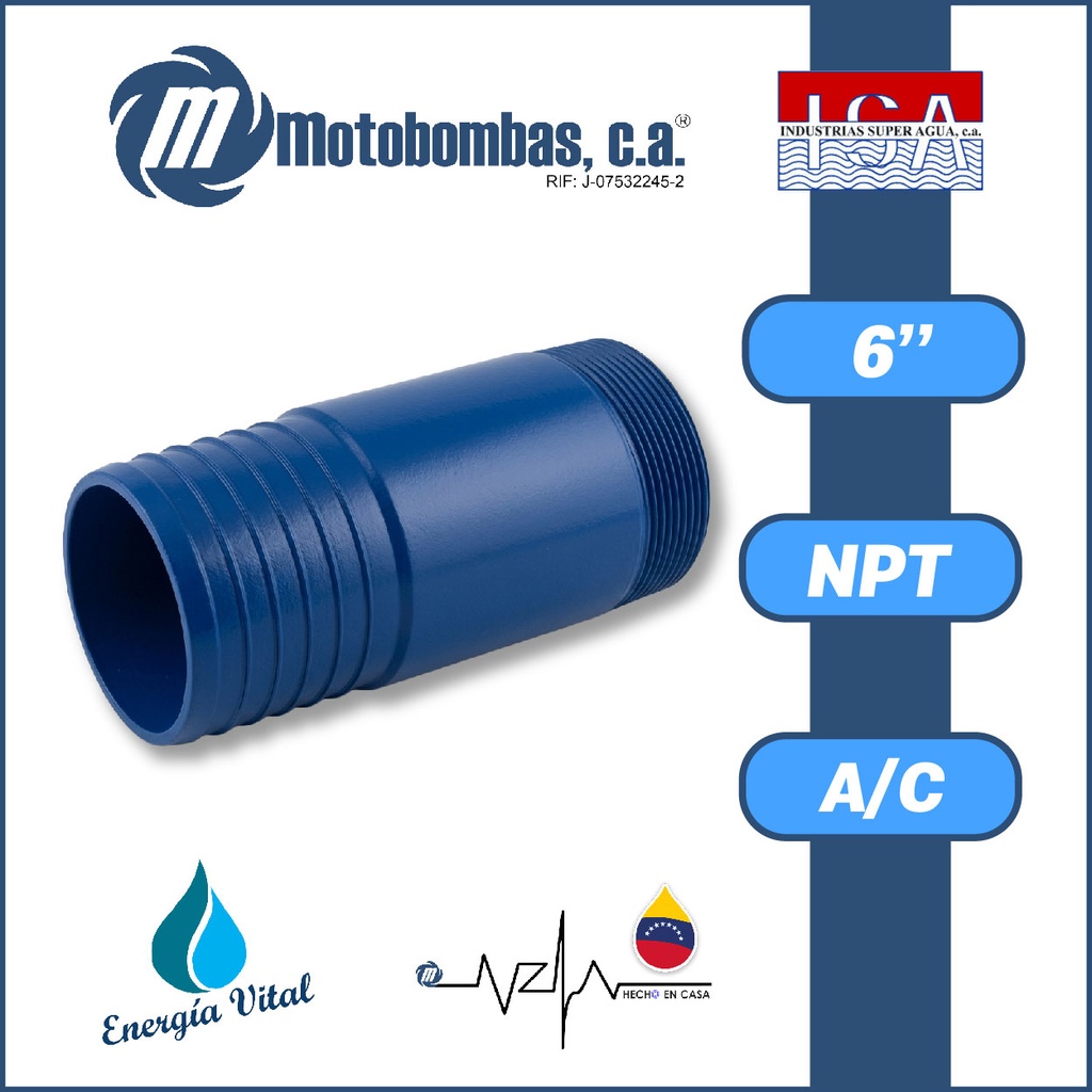 NIPLE ESPIGA P/ MANGUERA A/C ASTM A53 SCH 40 SERIE ISA MOD.  6"