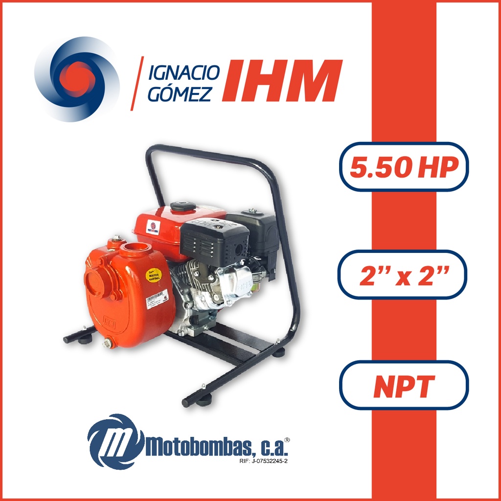 BOMBA MONOBLOCK AUTOCEBANTE IHM GASOLINA  GS 50/168F HIERRO IHM KATSU   5,50HP 3600RPM 2" X 2" NPT