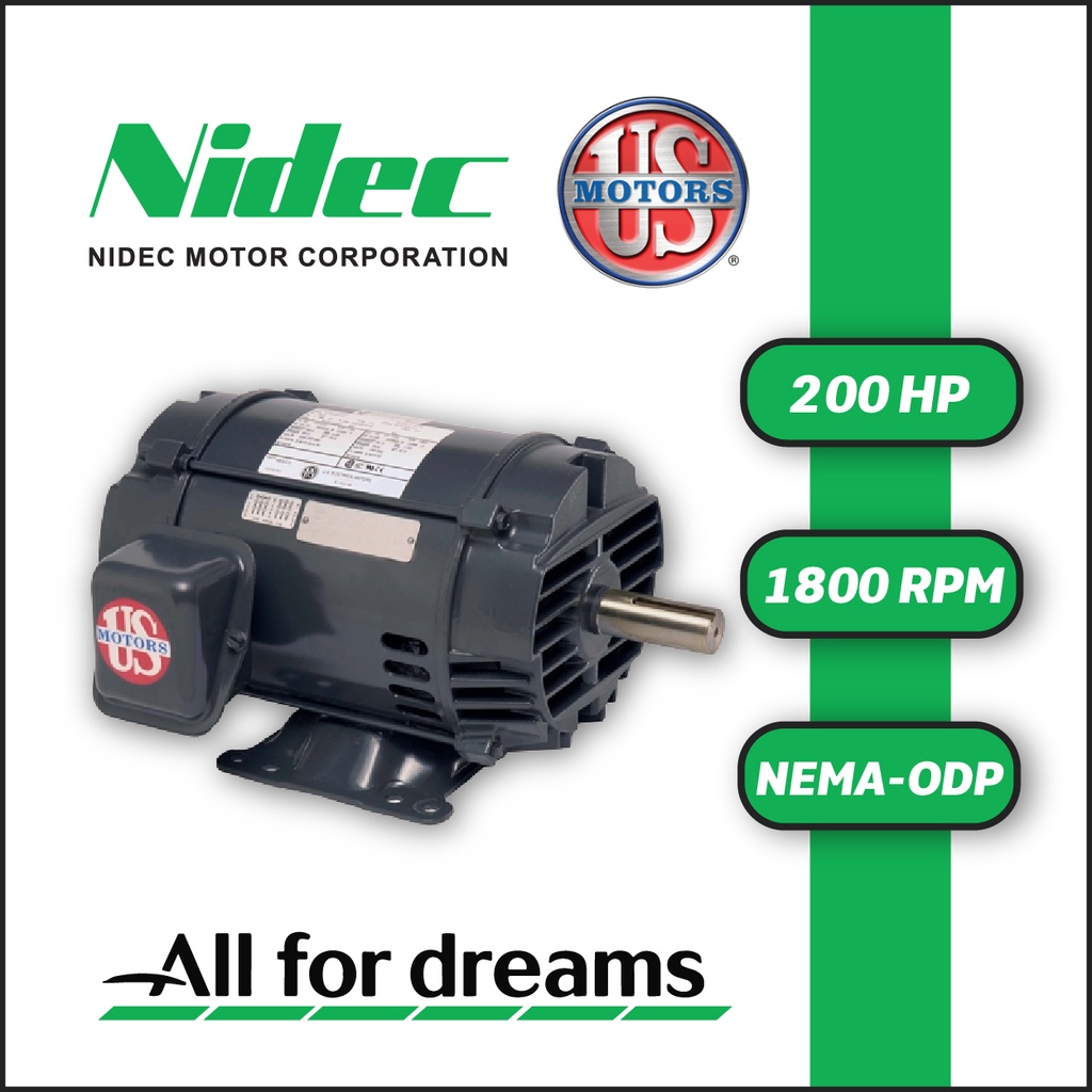MOTOR HORIZONTAL 200,00HP 1800RPM US MOTORS D200P2FS 3PH 460V 4P SF 1,15 9W DOL 445 1S ODP CI