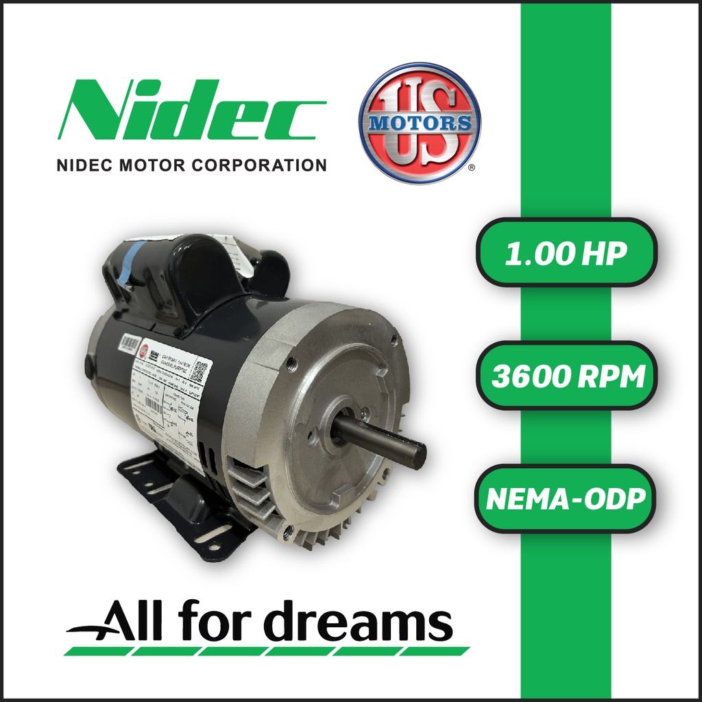 MOTOR HORIZONTAL MF 1,00HP 3600RPM US MOTORS D1CP1PHC 1PH 115/208-230V 2P 60HZ SF 1,15 3W 56HC ODP NEMA RS BASE RIGIDA BRIDA C FACE