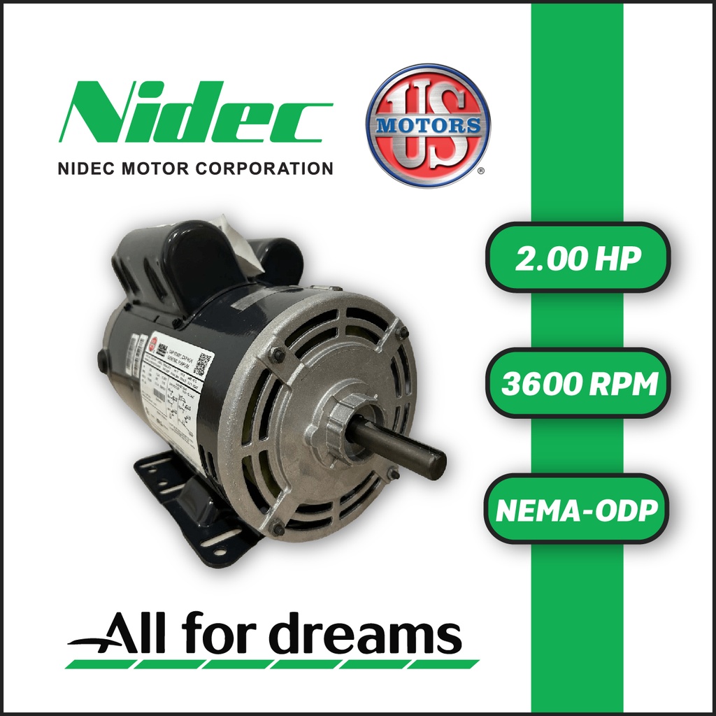 MOTOR HORIZONTAL 2,00HP 3600RPM US MOTORS D2CP1PH 1PH 115-230V 2P SF 1,15 3W DOL 56H ODP NEMA CI