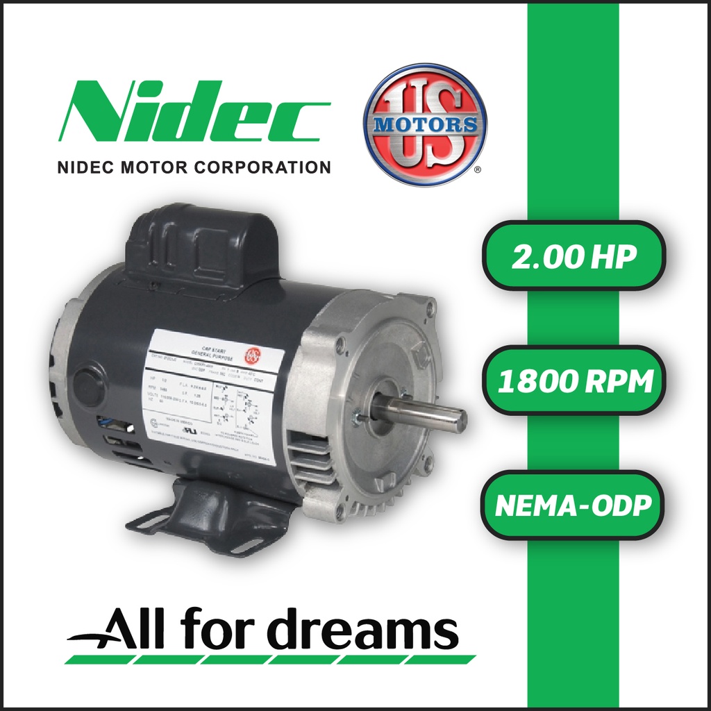 MOTOR HORIZONTAL TC  2,00HP 1800RPM US MOTORS D2CP2PHC 1PH 115-230V 4P SF 1,15 3W DOL 56HC ODP NEMA CI