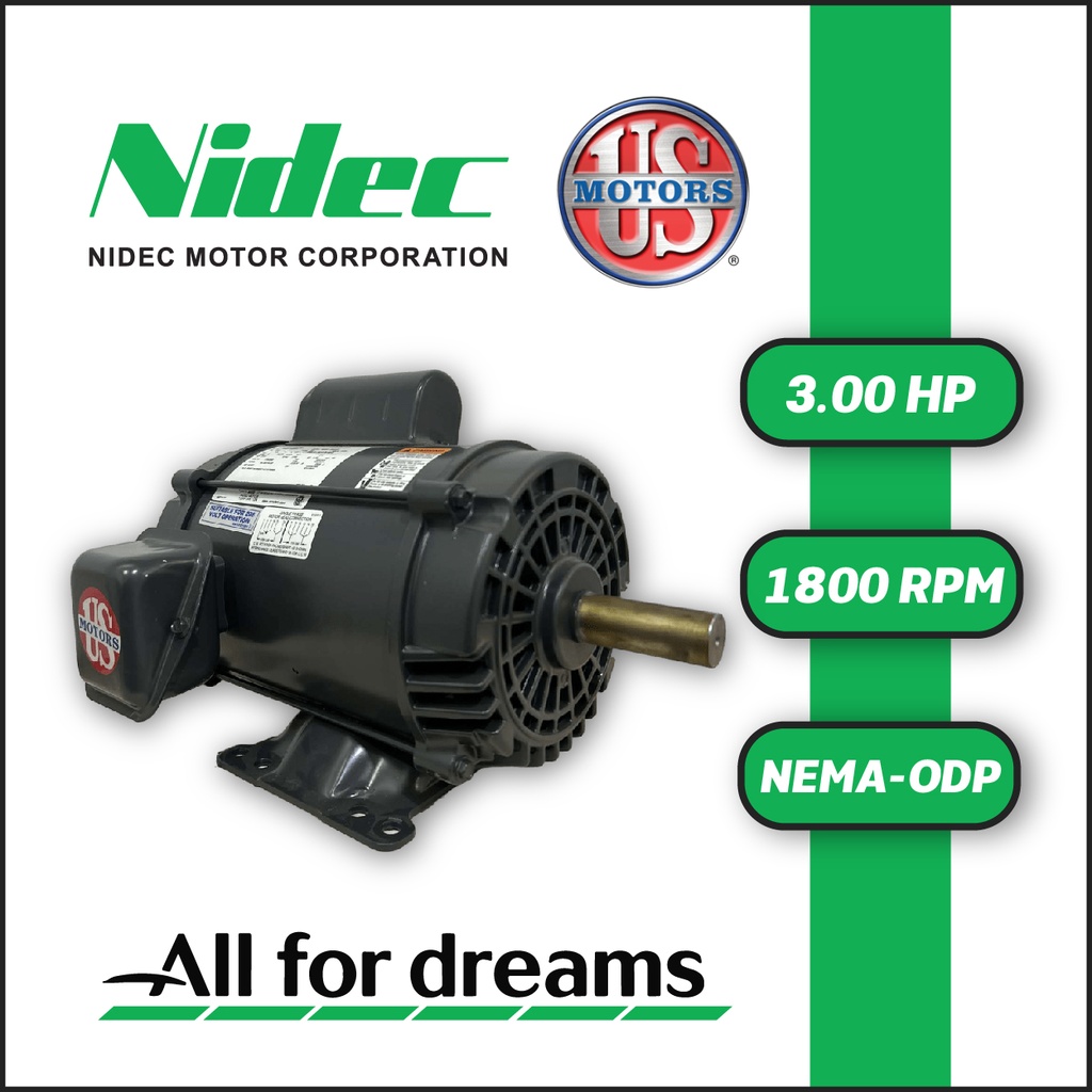 MOTOR HORIZONTAL T  3,00HP 1800RPM US MOTORS D3C2P18 1PH 115-230V 4P SF 1,15 3W DOL 184T ODP NEMA CI
