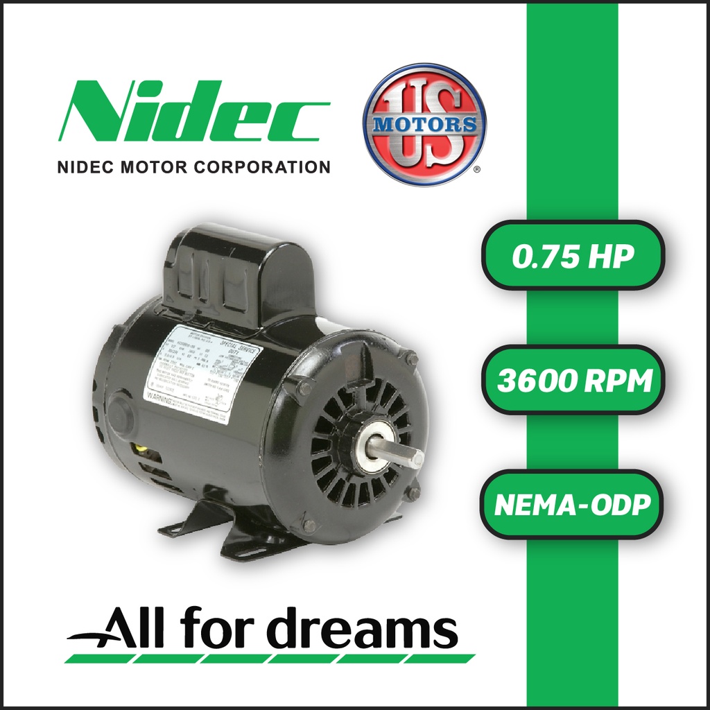 MOTOR HORIZONTAL MF US MOTORS 0,75HP 3600RPM D34CP1PH 1PH 115/208-230V 2P 60HZ SF 1,15 3W 56H ODP NEMA CI
