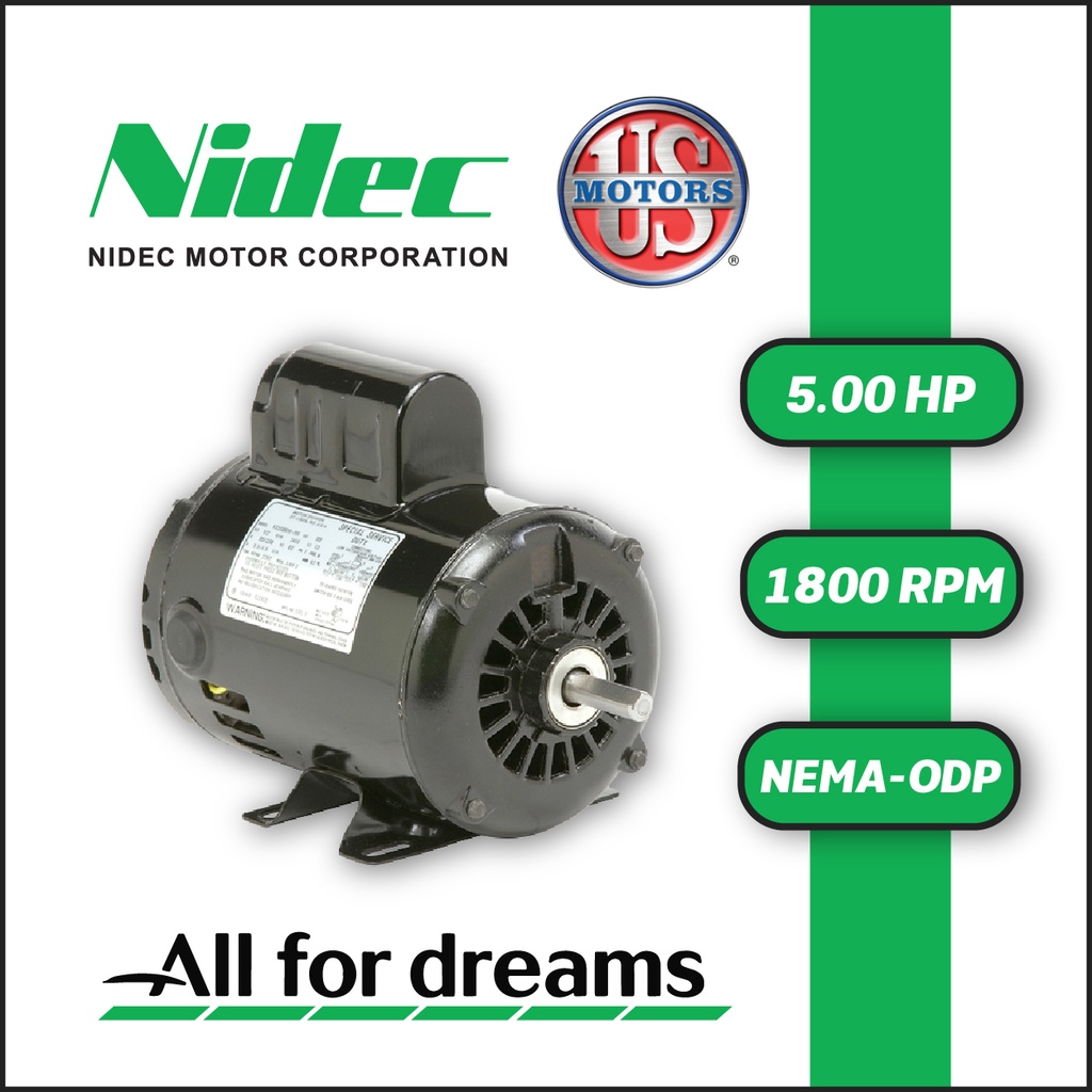 MOTOR HORIZONTAL T  5,00HP 1800RPM US MOTORS D5C2K18 1PH 230V 4P SF 1,15 3W DOL 184T ODP NEMA CI
