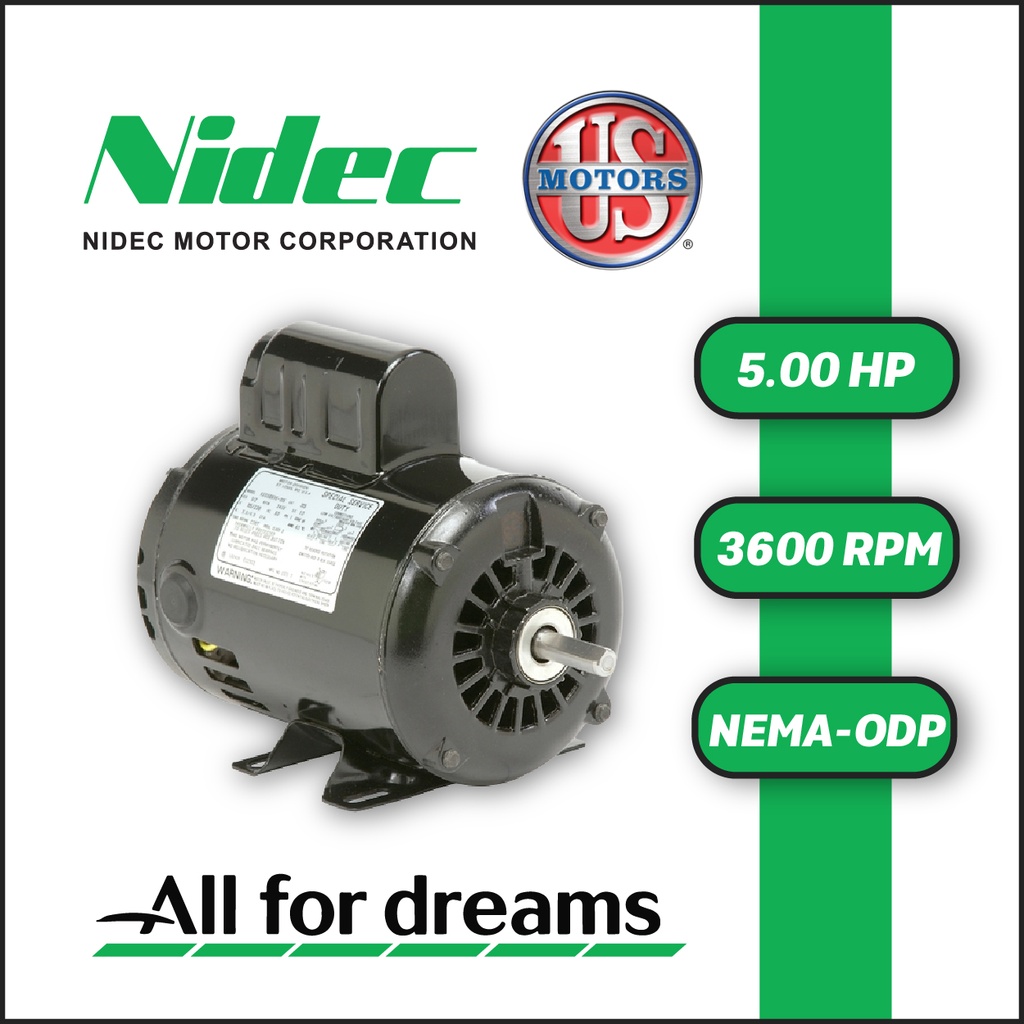 MOTOR HORIZONTAL 5,00HP 3600RPM US MOTORS T063WBZ1538013B / D5CM1K14 1PH 230V 2P SF 1,15 3W DOL 56HZ ODP NEMA CI