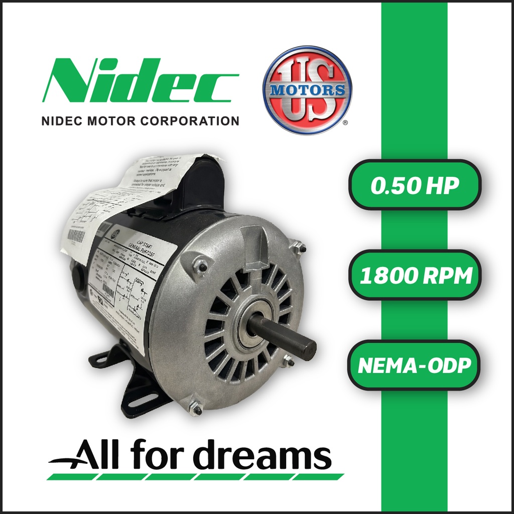 MOTOR HORIZONTAL US MOTORS 0,50HP 1800RPM C55KTL2125ME2N 1PH 115/208-230V 4P 60HZ SF 1,15 3W DOL 48 ODP NEMA CI BASE RIGIDA
