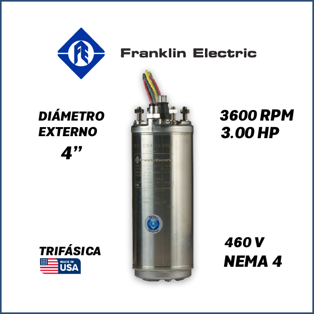 MOTOR SUMERGIBLE TF FRANKLIN  4" SERIE WWELL HT MOD. 2343262604G    3,00HP 3PH/460V/60HZ/2P 3600RPM 3W DOL NEMA4 WF-C                                       