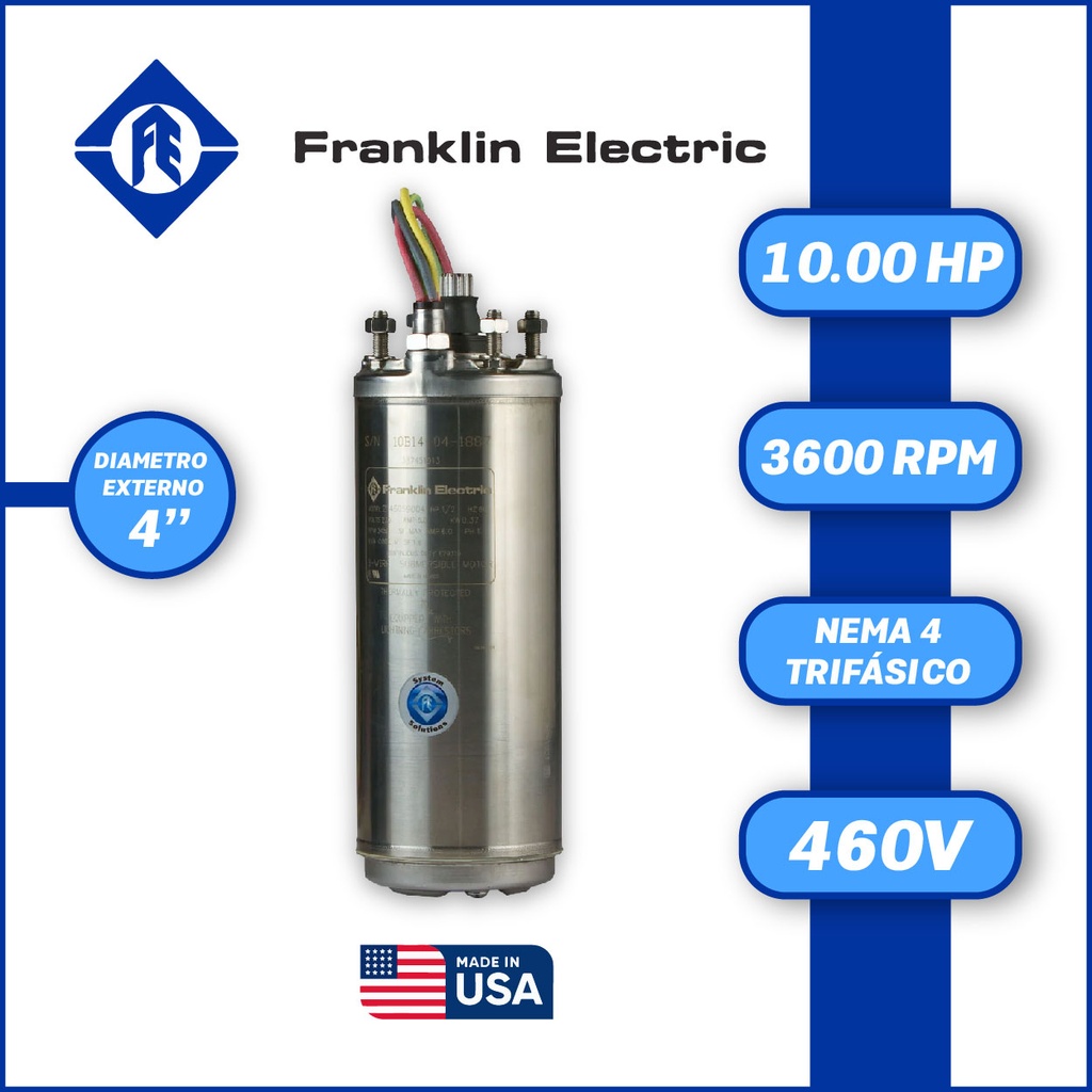 MOTOR SUMERGIBLE TF FRANKLIN  4" SERIE WWELL HT MOD. 2347298602G   10,00HP 3PH/460V/60HZ/2P 3600RPM 3W DOL NEMA4 WF-C