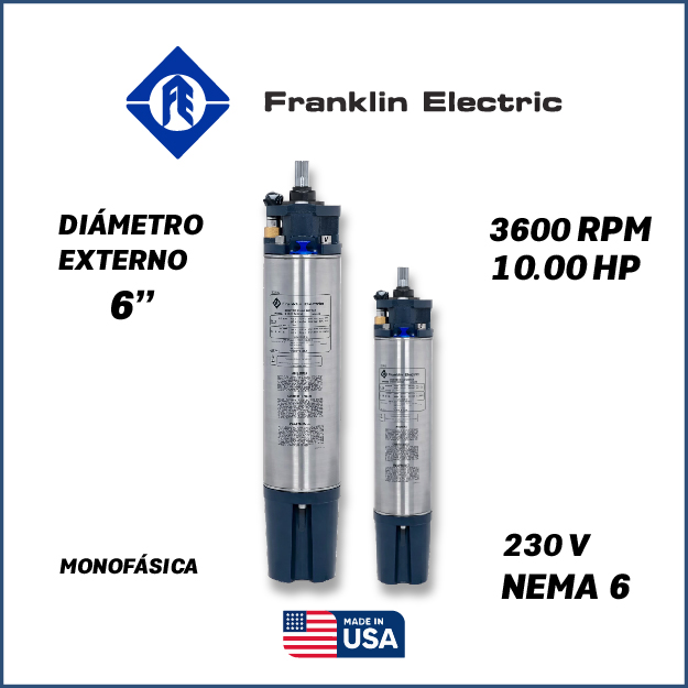 MOTOR SUMERGIBLE MF FRANKLIN  6" SERIE ENCAP SF MOD. 2261128020    10,00HP  1PH/230V/60HZ/2P 3600RPM 3W DOL NEMA6 WF-C