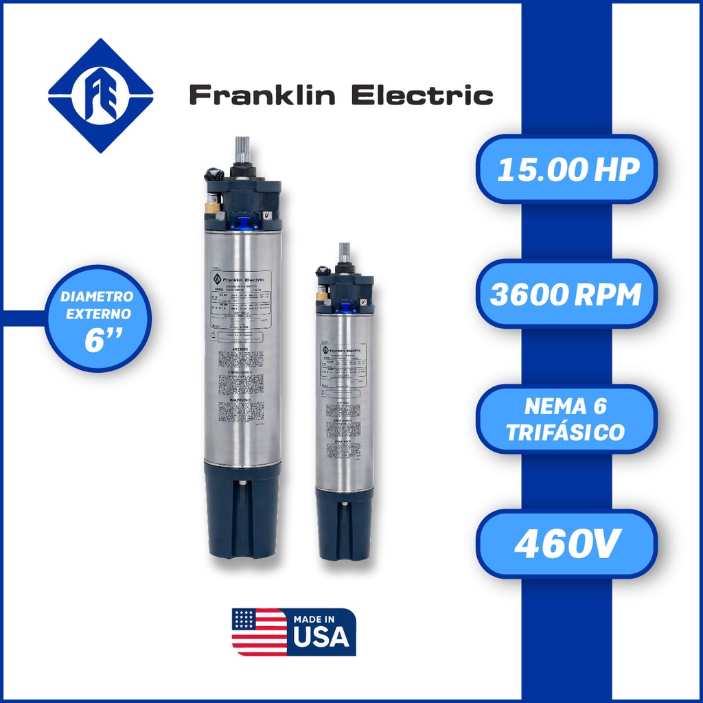 MOTOR SUMERGIBLE TF FRANKLIN  6" SERIE ENCAP SF MOD. 2366138120    15,00HP 3PH/460V/60HZ/2P 3600RPM 3W DOL NEMA6 WF-C                                
