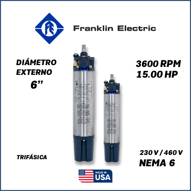 MOTOR SUMERGIBLE TF FRANKLIN  6" SERIE VOLT-X SF MOD. 2363138120    15,00HP 3PH/230-460V/60HZ/2P 3600RPM 3W DOL NEMA6 WF-C