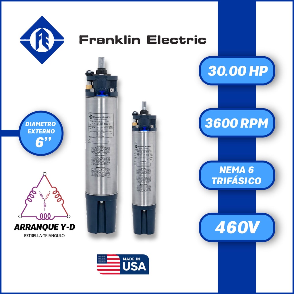 MOTOR SUMERGIBLE TF FRANKLIN  6" SERIE ENCAP SF MOD. 2367168120    30,00HP 3PH/460V/60HZ/2P 3600RPM 6W Y-D NEMA6 WF-C                                     