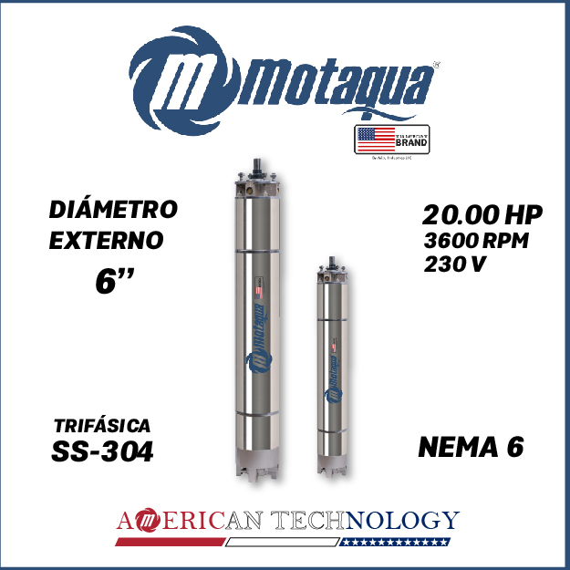 MOTOR SUMERGIBLE TF MOTAQUA  6" SERIE MKD MOD. T6WRF0200J  20,00HP 3PH/230V/60HZ/2P 3600RPM 3W DOL NEMA6 WF-R SS-304     6T115060S005