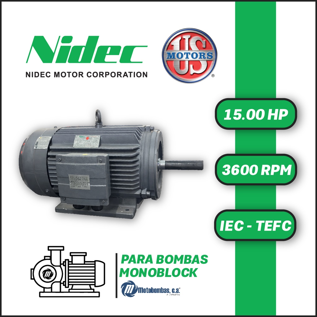 MOTOR HORIZONTAL TF JM2P  15,00HP 3600RPM US MOTORS MNCC11E1M CCD131SH 3PH 220-440V 2P 132M-34D