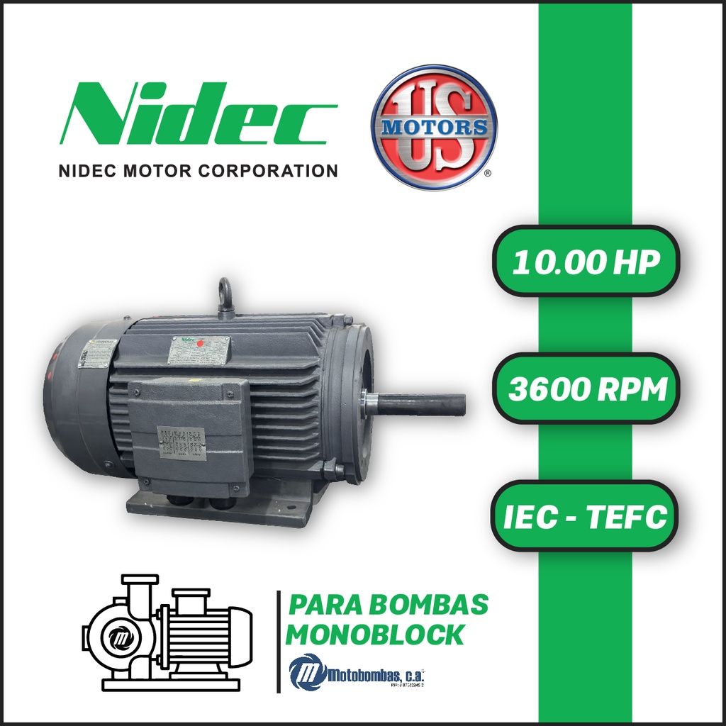 MOTOR HORIZONTAL TF JM2P  10,00HP 3600RPM US MOTORS MNCC7E1M CCD125SH 3PH 220-440V 2P 132S-34D