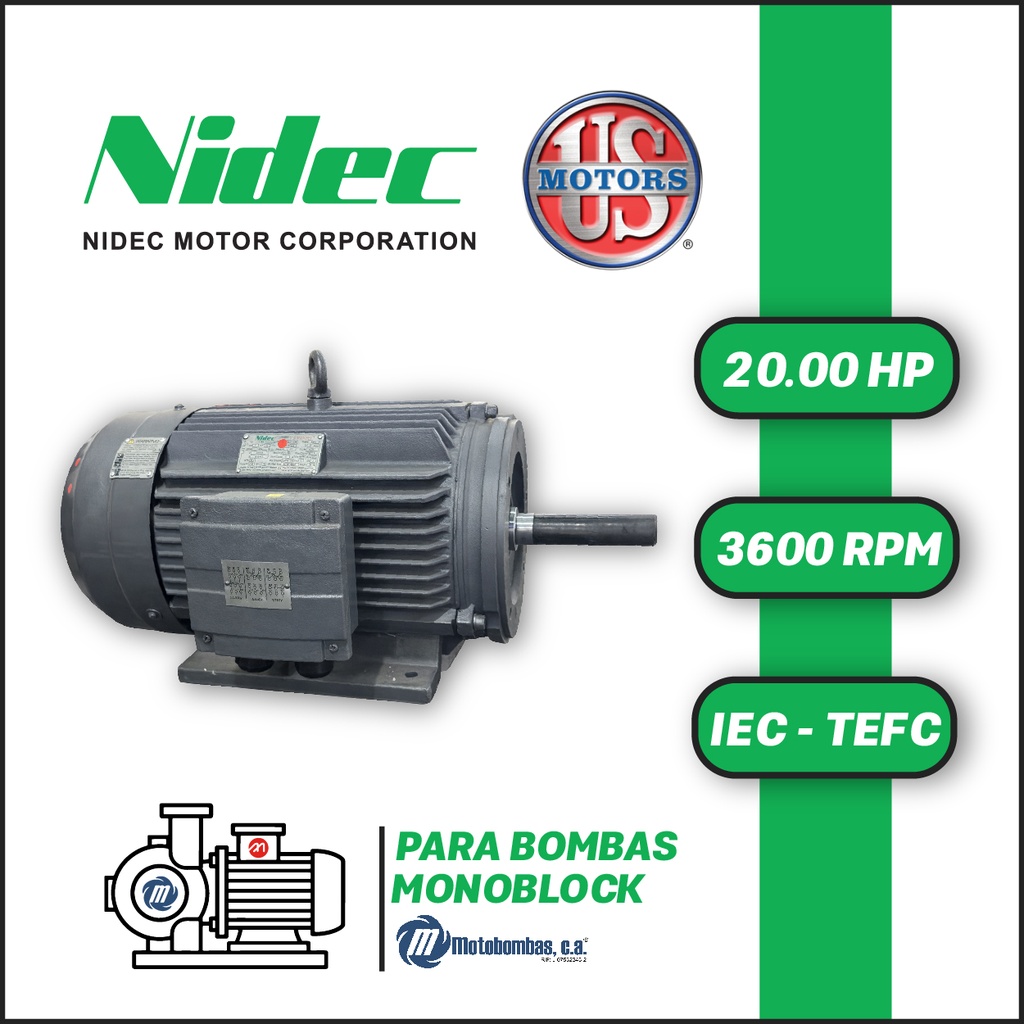 MOTOR HORIZONTAL TF JM2P  20,00HP 3600RPM US MOTORS MNCC15E1M CCD134SH 3PH 220-440V 2P 160M-34D