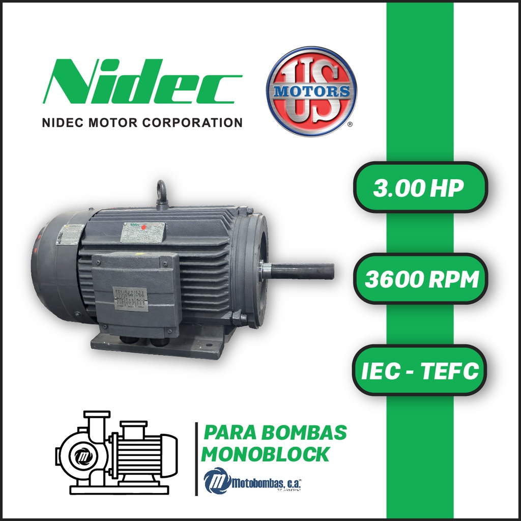 MOTOR HORIZONTAL TF JM2P   3,00HP 3600RPM US MOTORS MCCD2E1M / CCD110S 3PH 220-440V 2P 90S-140TF JM2P