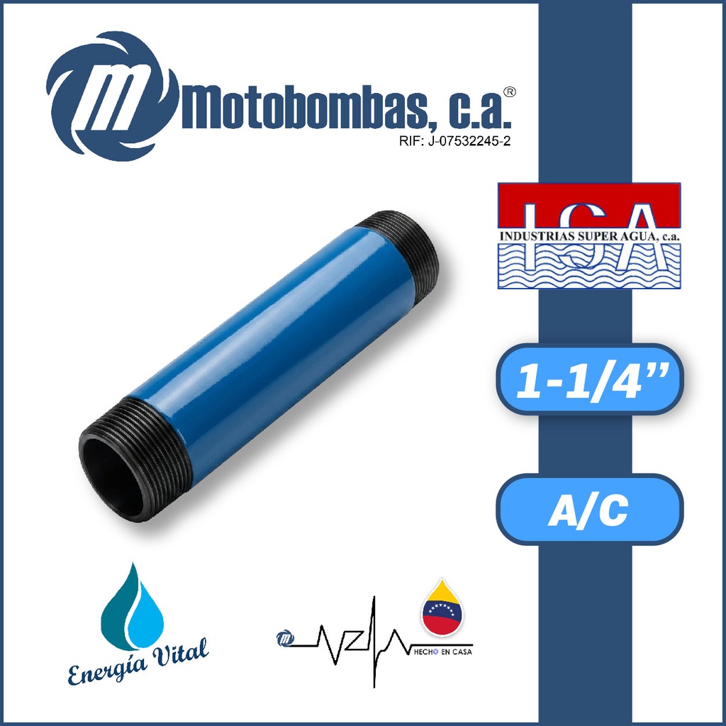 NIPLE 1 MTS 1-1/4" ACERO AL CARBONO ASTM A53 SCH 40