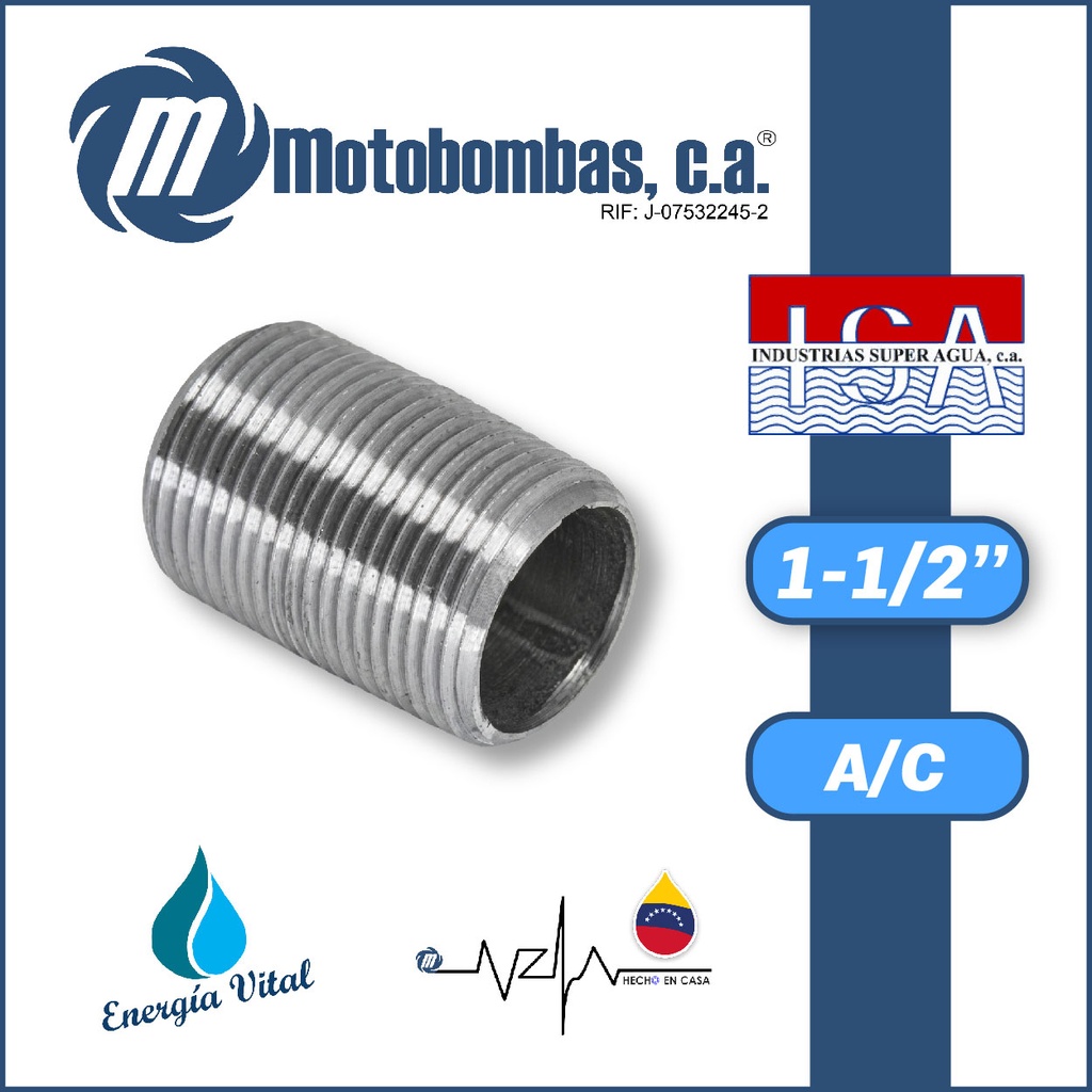 NIPLE CORRIDO A/C ASTM A53 SCH 40 SERIE ISA MOD.  1-1/2"