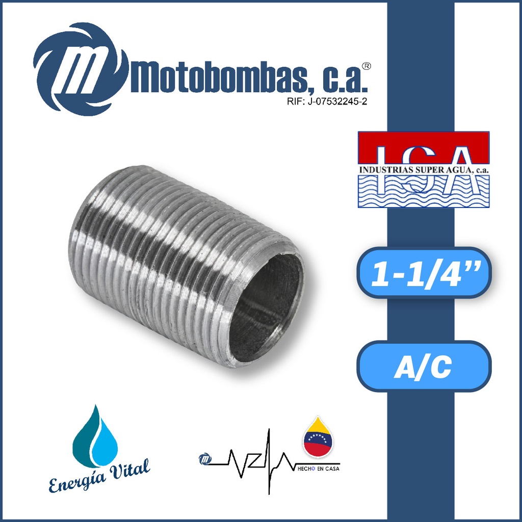 NIPLE CORRIDO A/C ASTM A53 SCH 40 SERIE ISA MOD.   1-1/4"