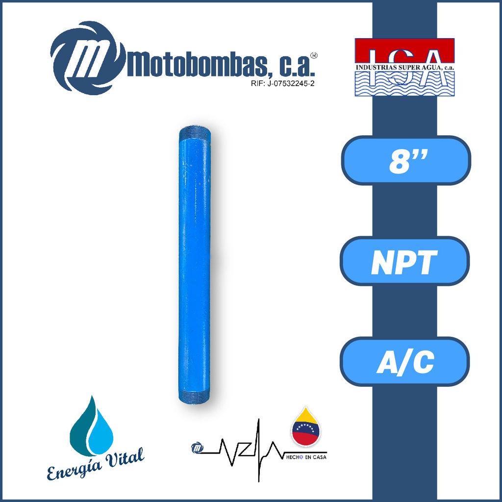 NIPLE LARGO 0,4 A 0,8 MTS 8" ACERO AL CARBONO ASTM A53 SCH 40