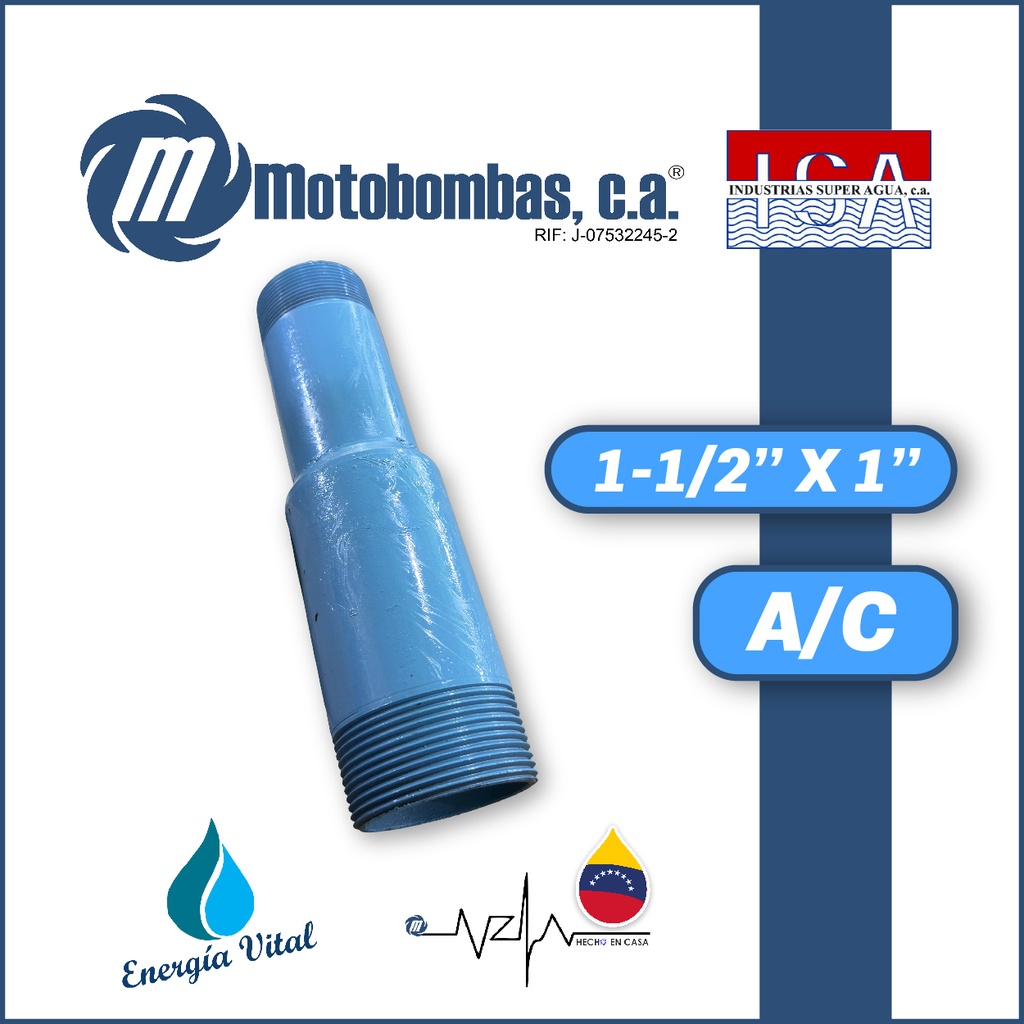 NIPLE REDUCIDO ACERO AL CARBONO 1-1/2" X 1"