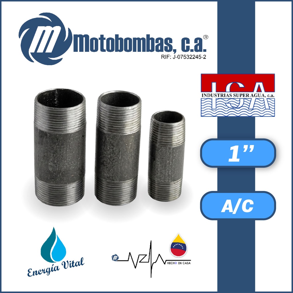 NIPLE SEMI CORRIDO A/C ASTM A53 SCH 40 SERIE ISA MOD.   1"