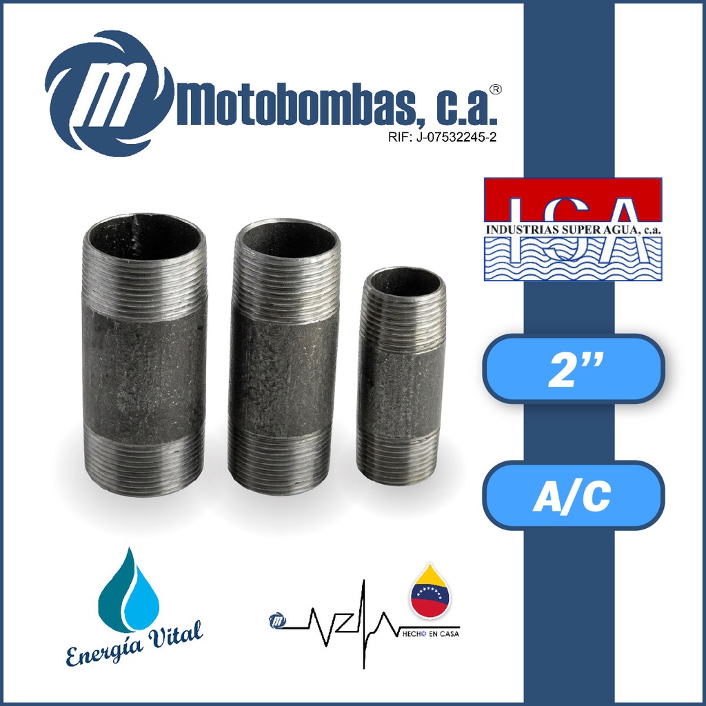 NIPLE SEMI CORRIDO A/C ASTM A53 SCH 40 SERIE ISA MOD.  2"