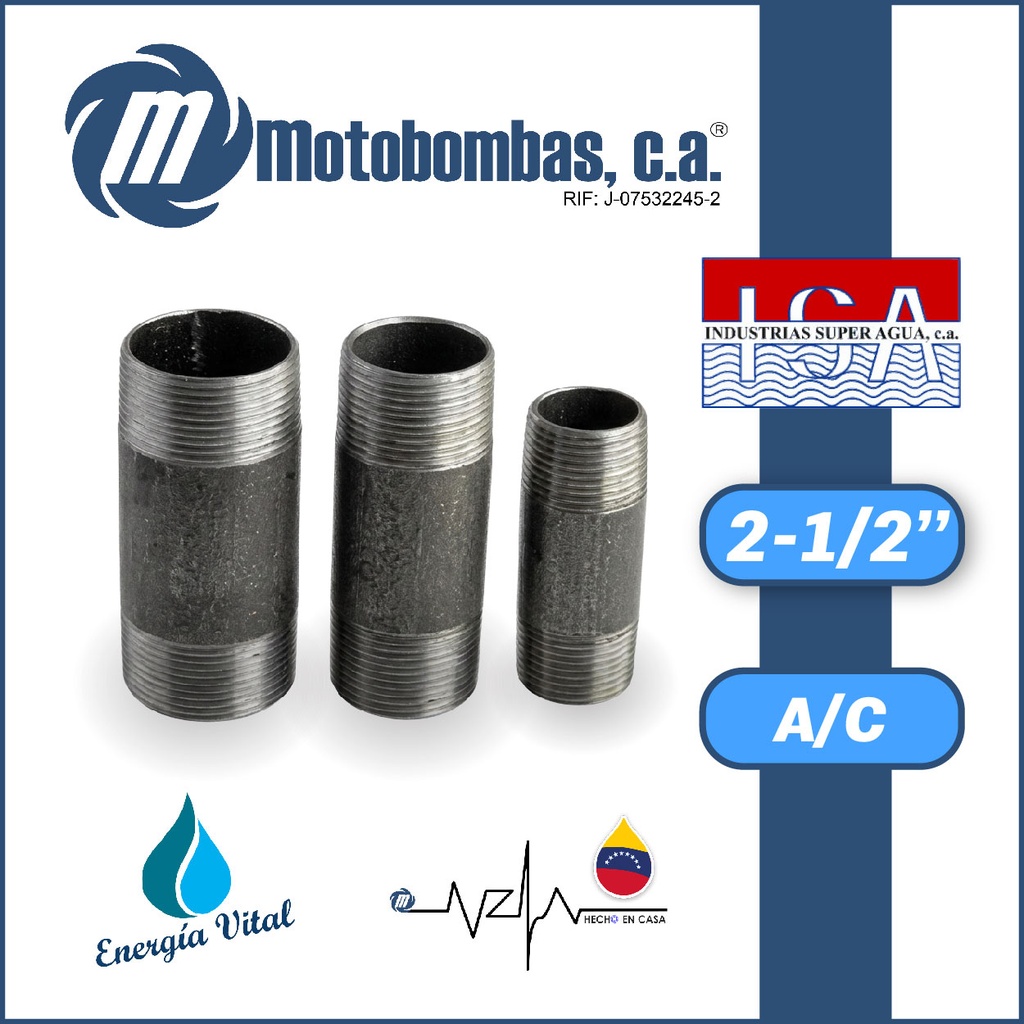 NIPLE SEMI CORRIDO A/C ASTM A53 SCH 40 SERIE ISA MOD.  2-1/2"