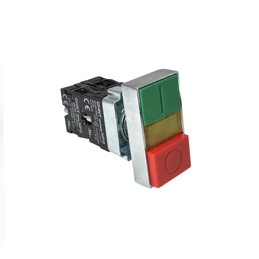 PULSADOR DOBLE MANDO METALICO LUMINOSO 1NO+1NC  MARCA CHINT  MOD.  NP2-BW8465  22MM
