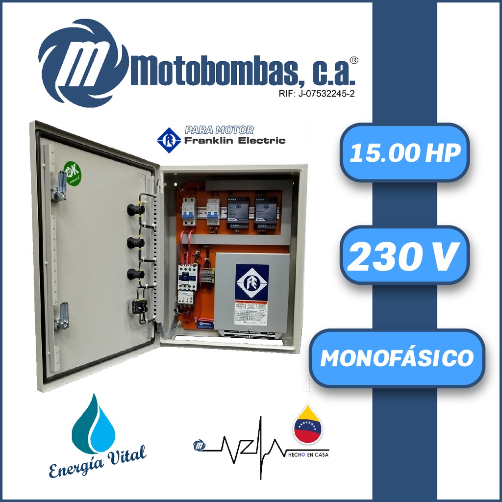 TABLERO DE CONTROL Y POTENCIA P/ MOTOR FRANKLIN ELECTRIC MF SERIE MDE MOD. TMDEFEDELUX150  15,00HP 1PH/230V