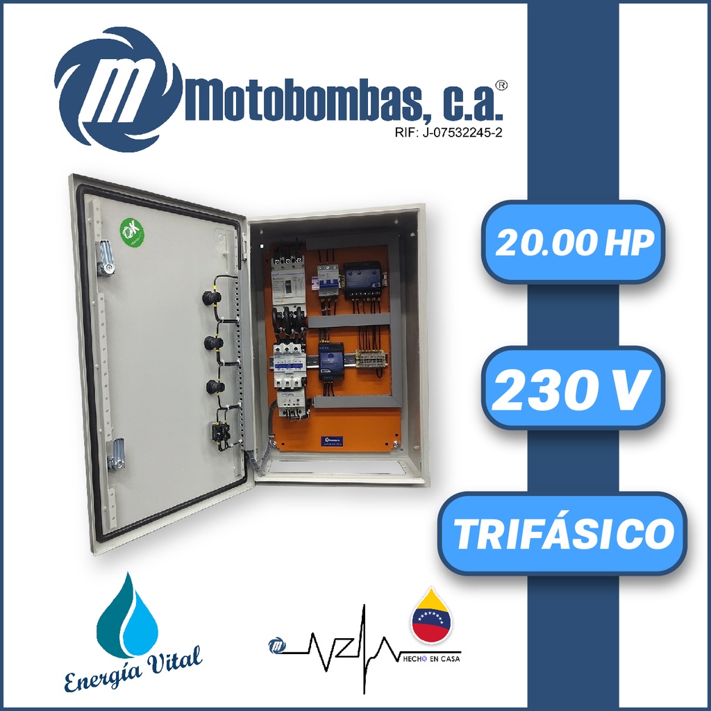 TABLERO DE CONTROL Y POTENCIA TF  P/ MOTOR SUMERGIBLE SERIE MDE MOD. TMDE711300200 20,00HP 3PH/230V DOL