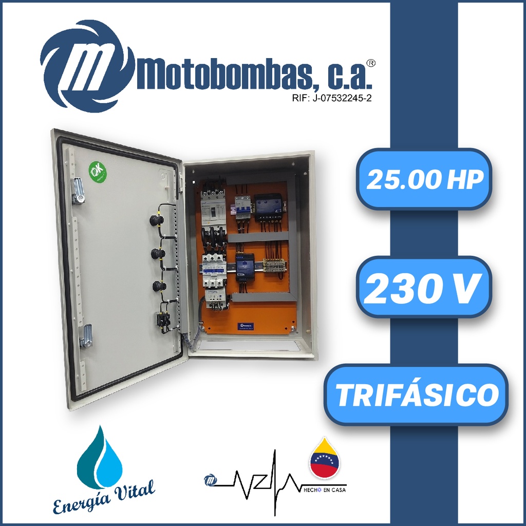 TABLERO DE CONTROL Y POTENCIA TF  P/ MOTOR SUMERGIBLE SERIE MDE MOD. TMDE711300250 25,00HP 3PH/230V DOL